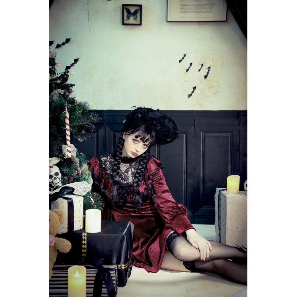 Dark in Love - Dark Velvet Gothic Doll Robe courte - Bordeaux rouge